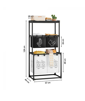 Cos de Rufe cu 3 Nivele si 4 Sectiuni, Organizator Haine, Cadru Metalic si Textile Rezistente, Dimensiune 124x57x44 cm — Casa, depozitare si organizare en gros
