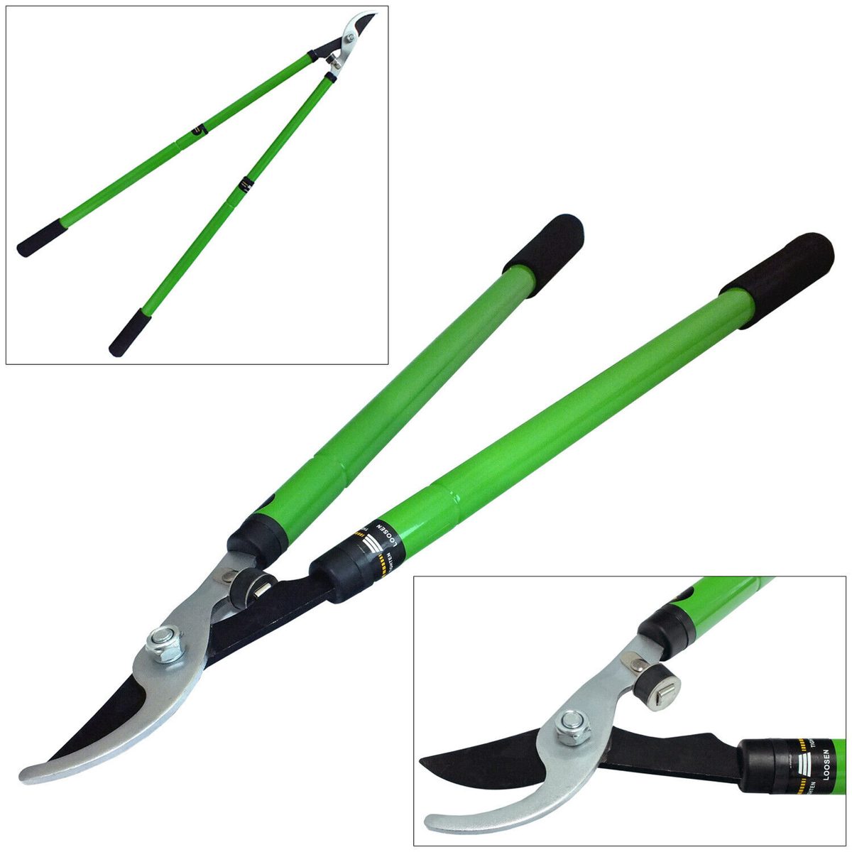 Foarfeca telescopica de gradina cu doua maini,68 cm ,mânere ergonomice cu cauciuc antiderapant,lame din oțel HCS + acoperire cu teflon,diametru de taiere-pana la 3,5 cm