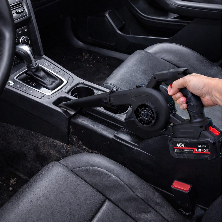 Suflantă portabilă puternică fără fir, aspirator de frunze 2 în 1 pentru grădinăSpecificații tehnice:
Material: ABS
Tensiune nominală: CC 48V
Viteză de lucru: 0-16000R/min
Sursă de alimentare: baterie
Dimensiune: 50x16cm
Culoare: Negru
