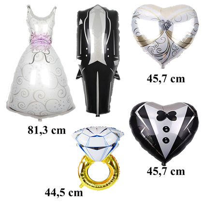 Set 5x baloane mari tematica pentru nunta,rochie si costum, inel logodna — Jucarii, petrecere si divertisment en gros