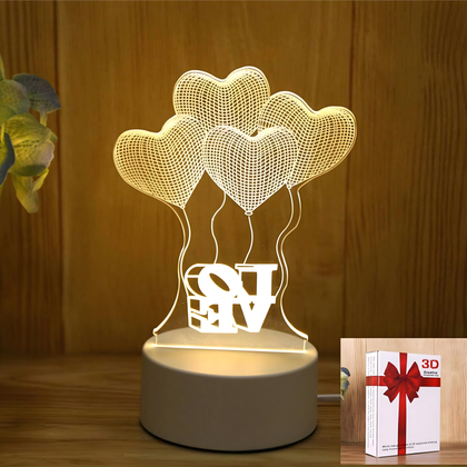 Lampa/Veioză de noapte Love 3D- pentru dormitorul copilului sau cadou - alimentare dubla , cablu USB( inclus) sau 3 x bateri AA(nu sunt incluse) — Electrice si accesorii diverse en gros