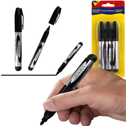 SET 3x Marker negre, groase, permanente — Casa, depozitare si organizare en gros
