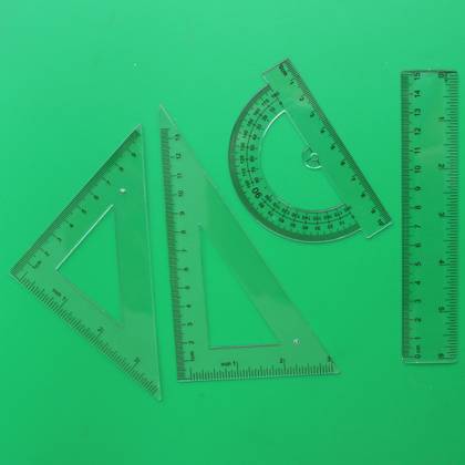 SET GEOMETRIC : riglă de 15 cm, raportor, echer de 14 cm, echer de 10 cm — Casa, depozitare si organizare en gros