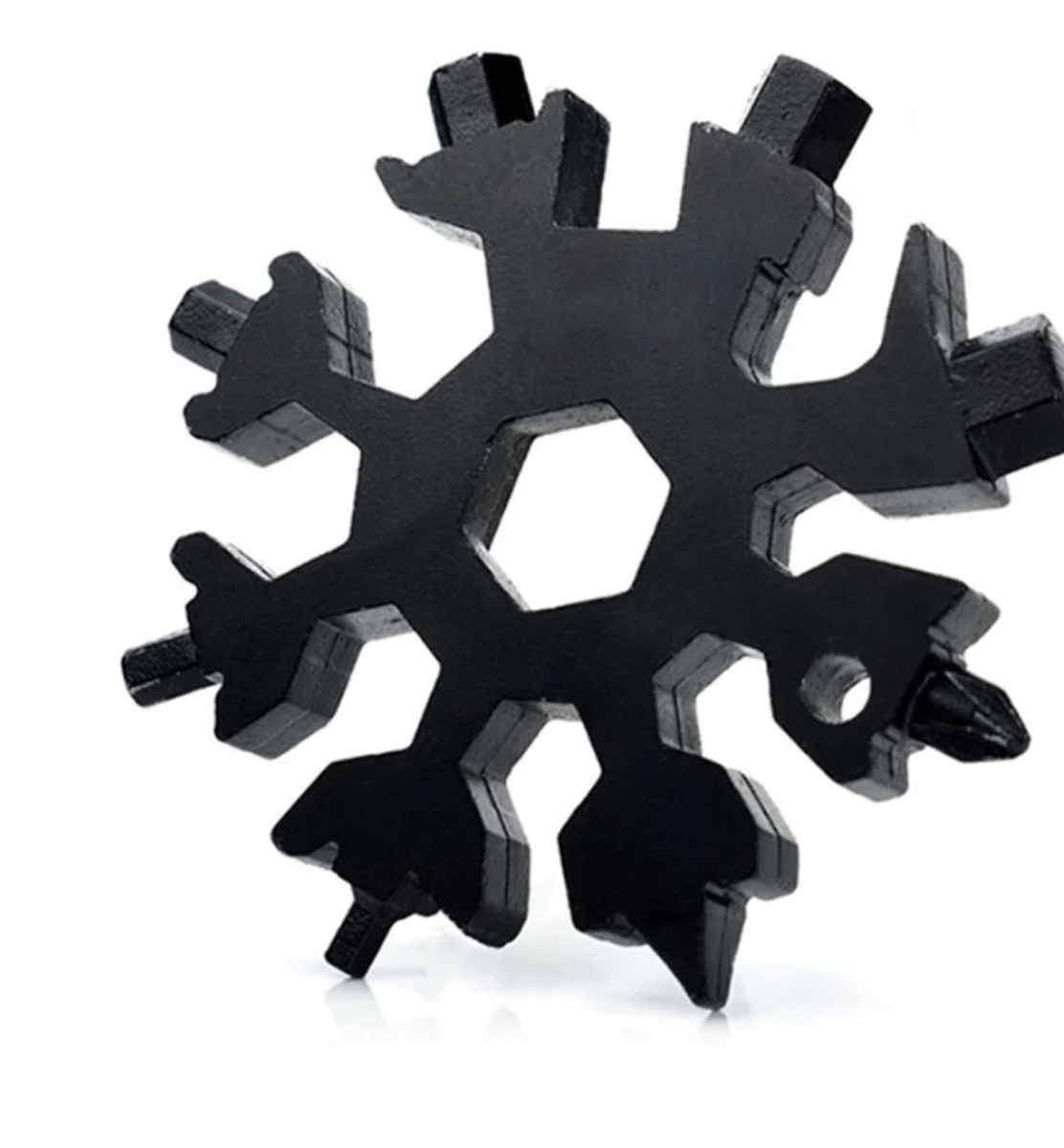 CHEIE MULTIFUNCȚIONALĂ SNOWFLAKE MULTIFUNCȚIONALĂ SNOW UNIVERSALĂ DIN OȚEL INOXIDABIL 18-ÎN-1- se poate folosi ca șurubelniță sau cheie, puteți deschide cutii și sticle, puteți strânge șuruburi de roți, puteți tăia sfoară sau bandă și multe altele.