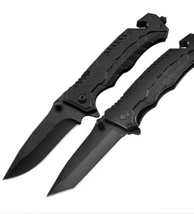 CUȚIT PLIANT DE SUPRAVIEȚUIRE ȘI SALVARE DE VÂNĂTOARE 23 CM NEGRU-material lama oțel-material maner oțel -120 g