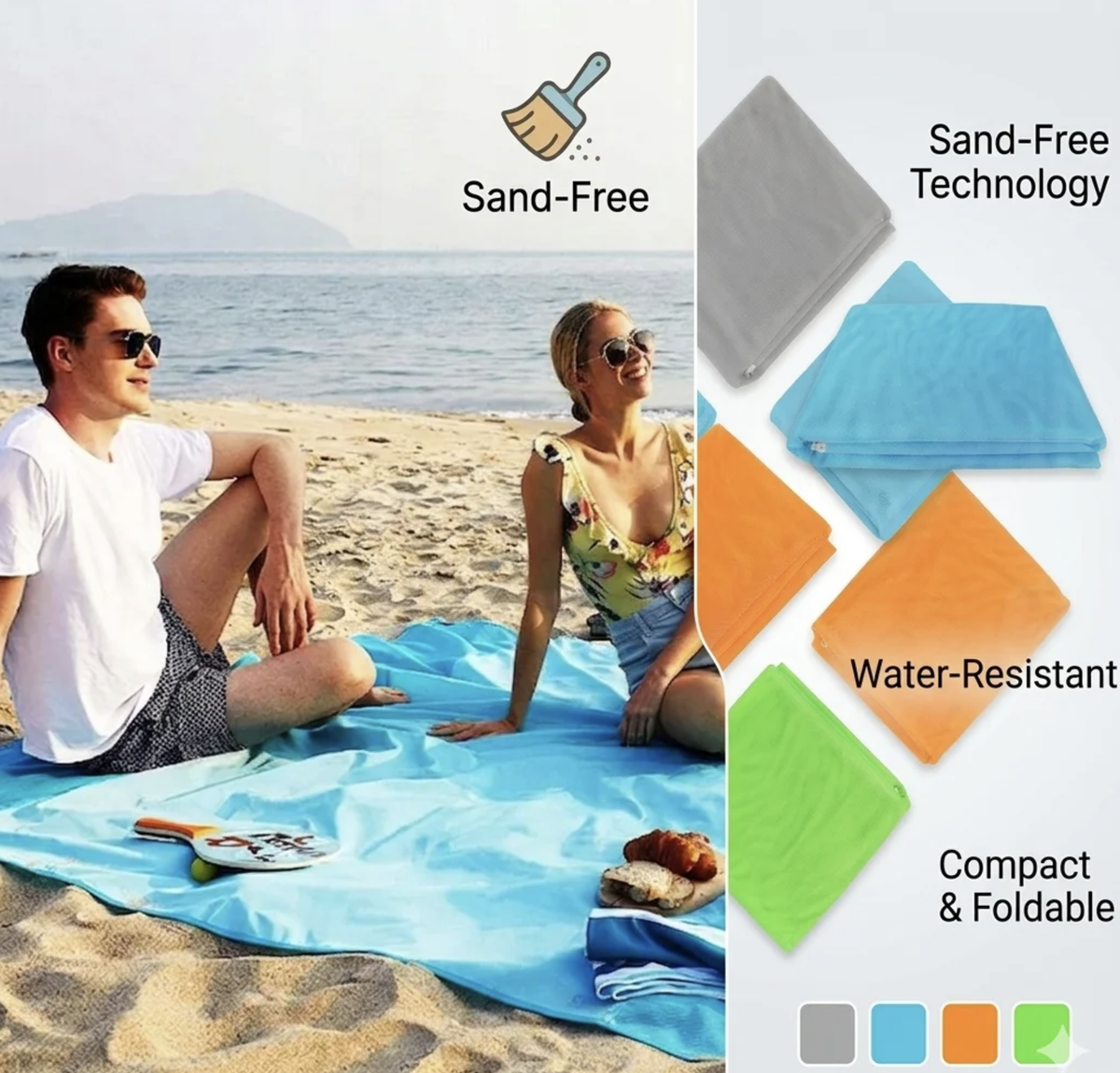 COVRĂȘĂ DE PLAJĂ, CAMPING, PICNIC, 200X200 cm-impermeabil plasa dubla si cârlige metalice pe colțuri pentru a-l fixa, împiedicând suflarea lui si desprinderea