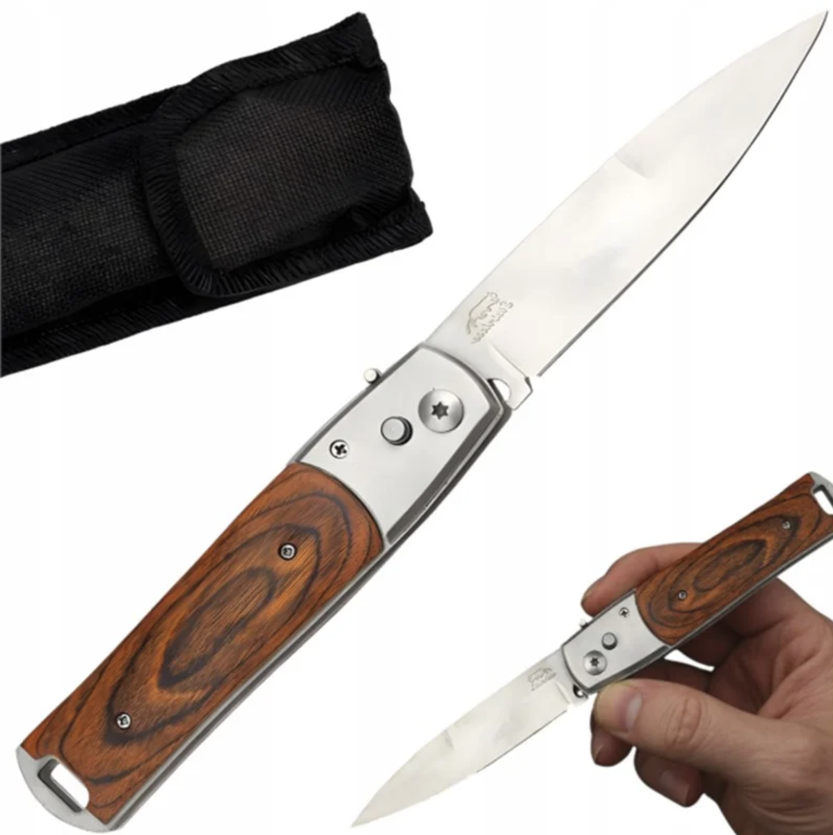 Tip cuțit: pliabil cu arc
Tip lamă: netedă
Lungime totală: 206 mm
Material mâner: metal + lemn
Teacă: da, Cordura
Metodă de deschidere: mecanism cu arc