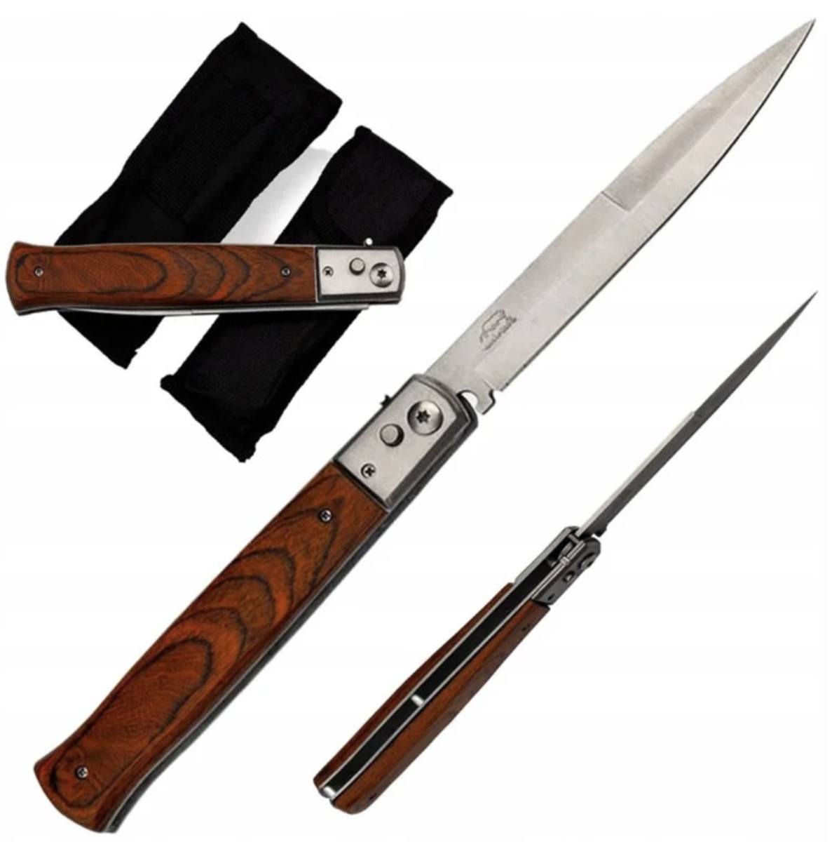 Tip cuțit:Pliabil
Tip Lamă:netedă
Lungime totală:310 mm
Lungimea lamei:145 mm
Lungimea pliată:165 mm
Lățimea lamei:20 mm
Grosimea lamei:2.5 mm
Materialul mânerului: metal+solzi din lemn