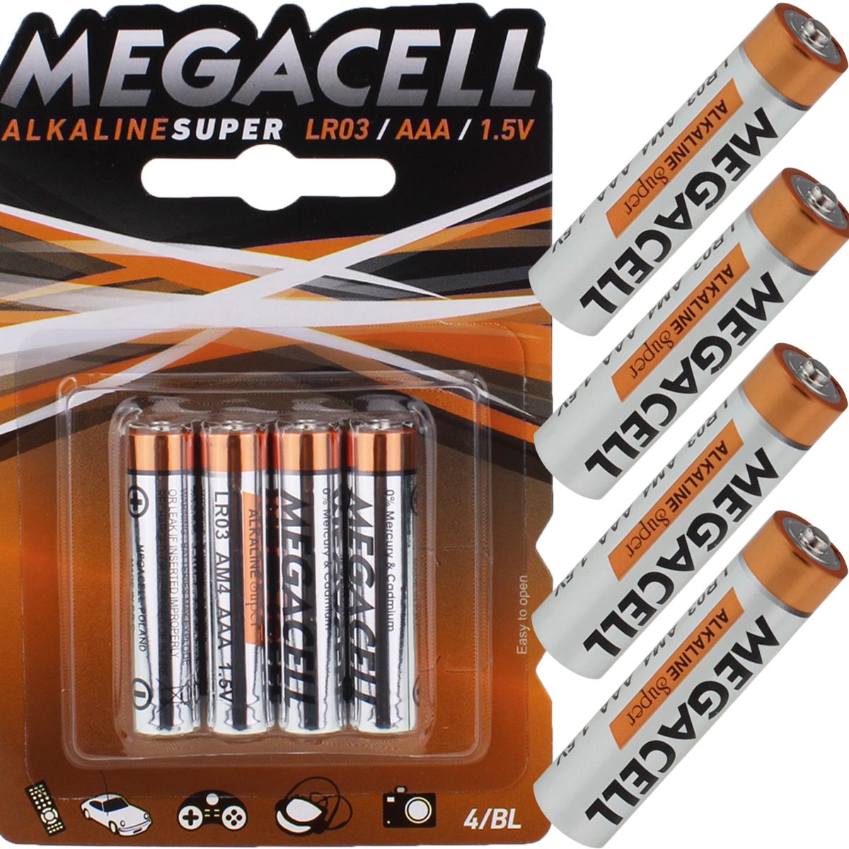 Baterii alcaline MEGACELL Super AAA, LR03, 1,5V, 4 bucăți Engros